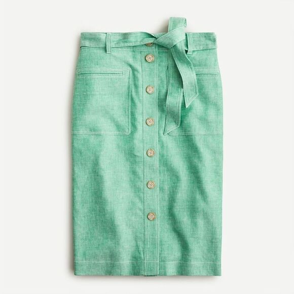 J.Crew Button-front skirt linen Blend Size 2 Green NO BELT - Picture 1 of 10